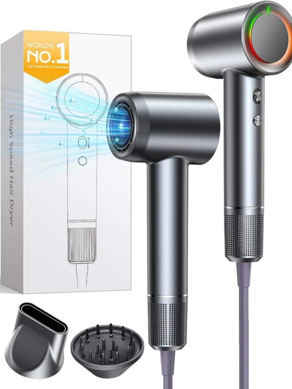 High-Speed Professional Hair Dryer, 160,000 RPM, Ionic Care, Low Noise